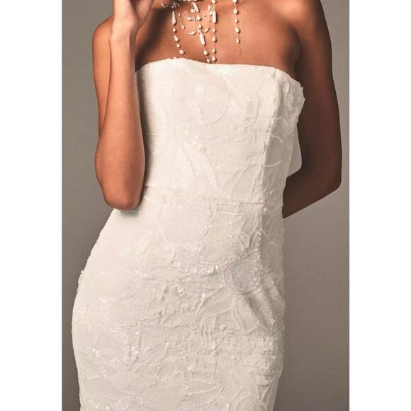 Helsi White Leslie Strapless Sequin Lace Column Midi Dress Sz Medium NWT - Picture 5 of 8